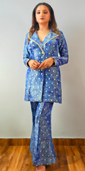 Celeste Blue Embellished Blazer-Style Kurta & Pants Set