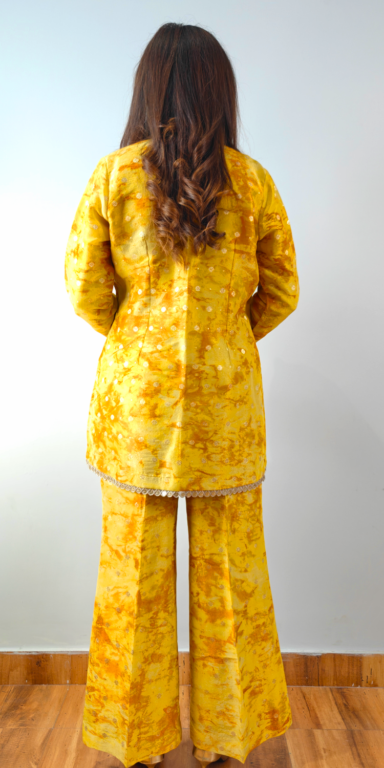 Sunrise Glow Yellow Three-Piece Kurta, Pant & Jacket Set