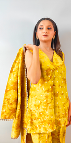 Sunrise Glow Yellow Three-Piece Kurta, Pant & Jacket Set