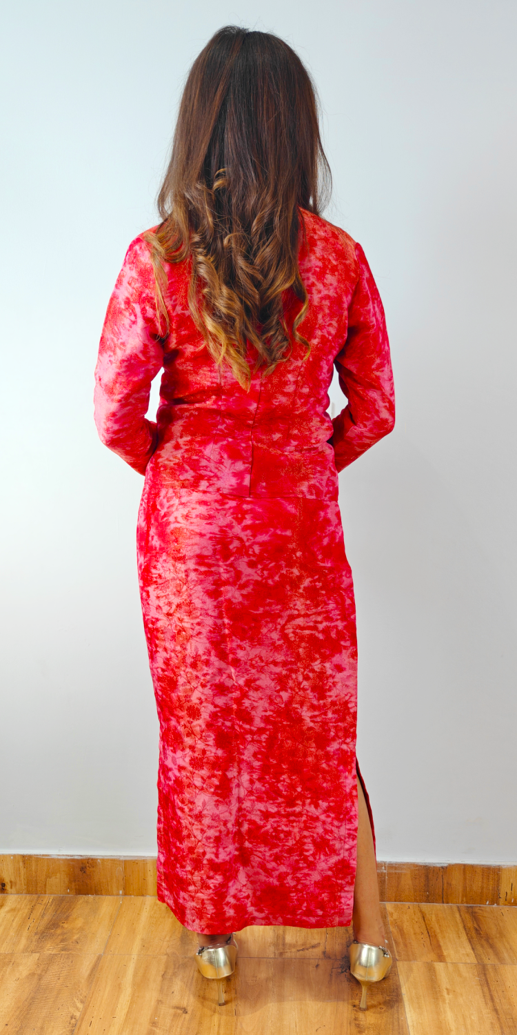 Crimson Red Crop Blazer & Straight Skirt Set