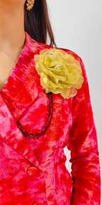 Crimson Red Crop Blazer & Straight Skirt Set