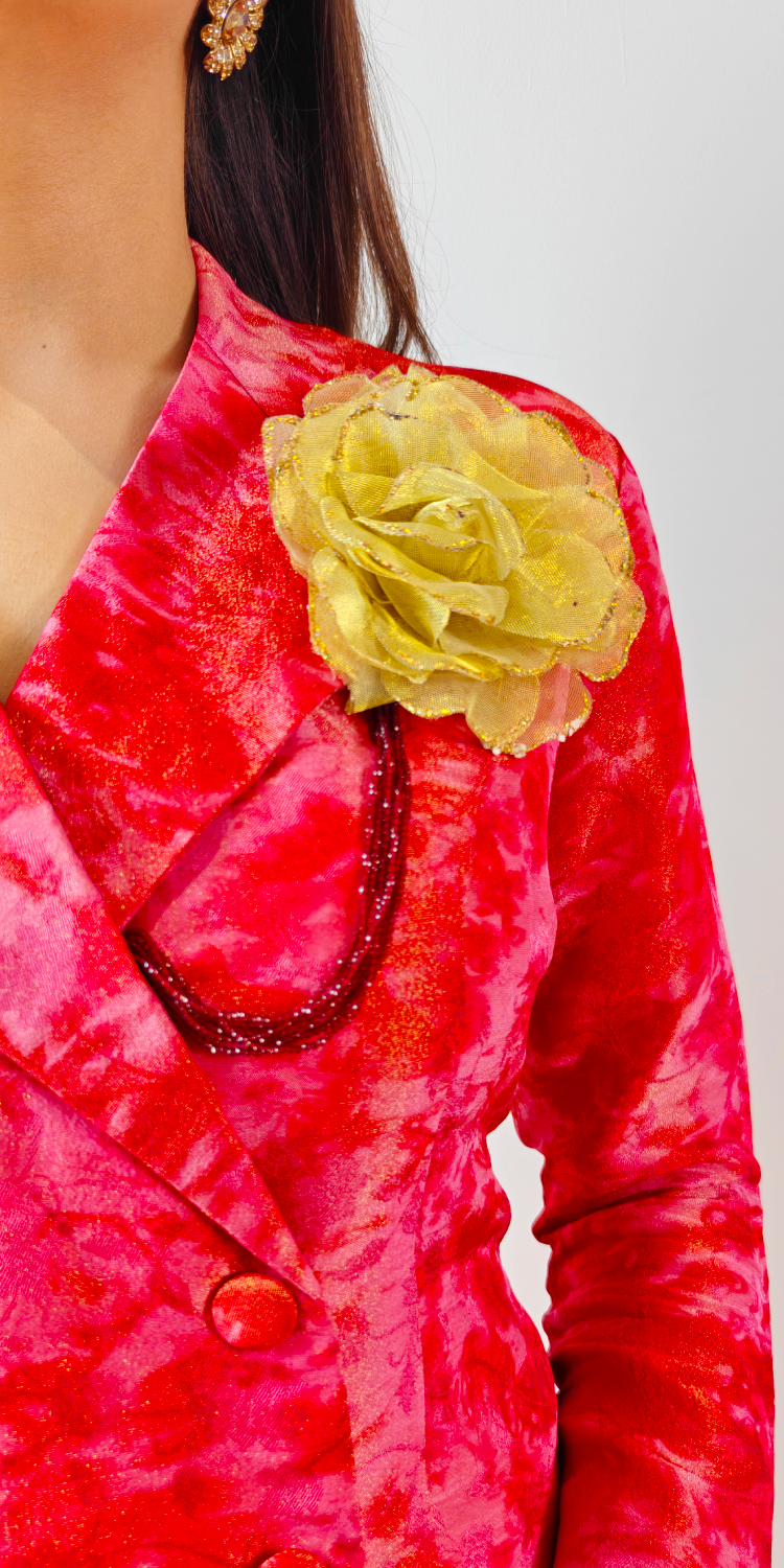 Crimson Red Crop Blazer & Straight Skirt Set