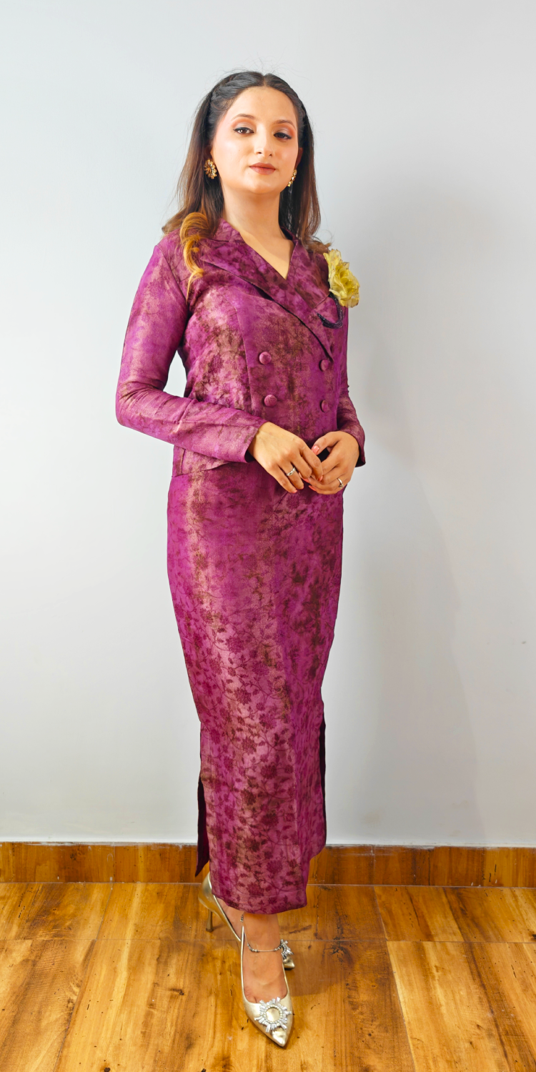 Twilight Grape Crop Blazer & Straight Skirt Set