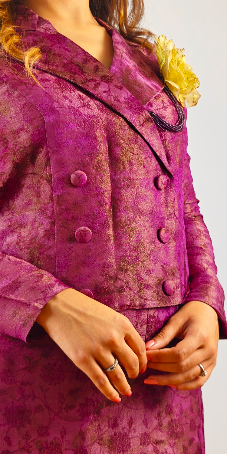 Twilight Grape Crop Blazer & Straight Skirt Set