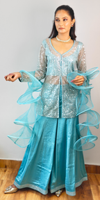 Serene Aqua Blue Sharara Set with Ruffled Dupatta