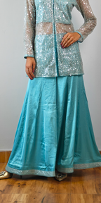 Serene Aqua Blue Sharara Set with Ruffled Dupatta