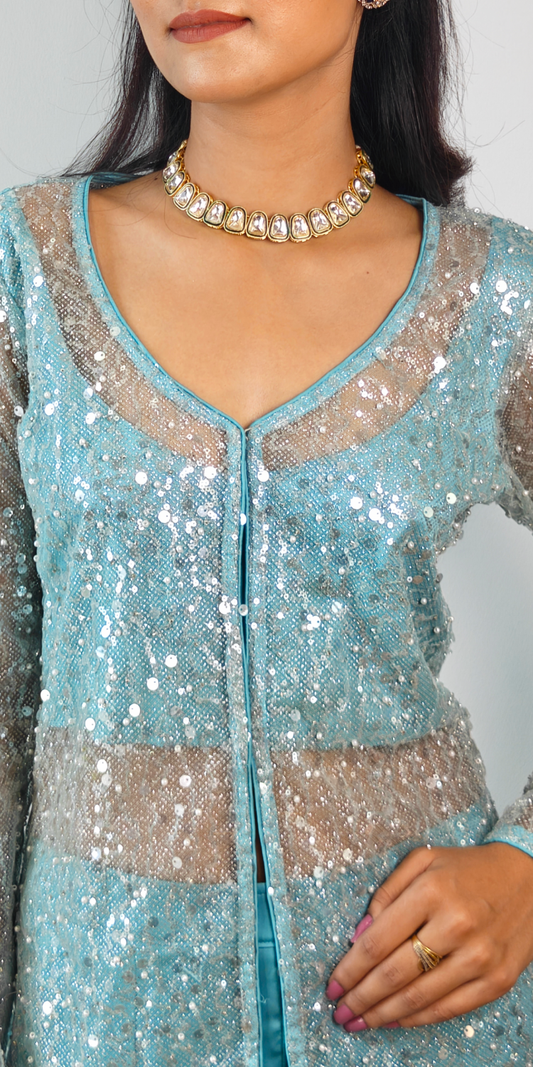 Serene Aqua Blue Sharara Set with Ruffled Dupatta