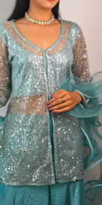 Serene Aqua Blue Sharara Set with Ruffled Dupatta