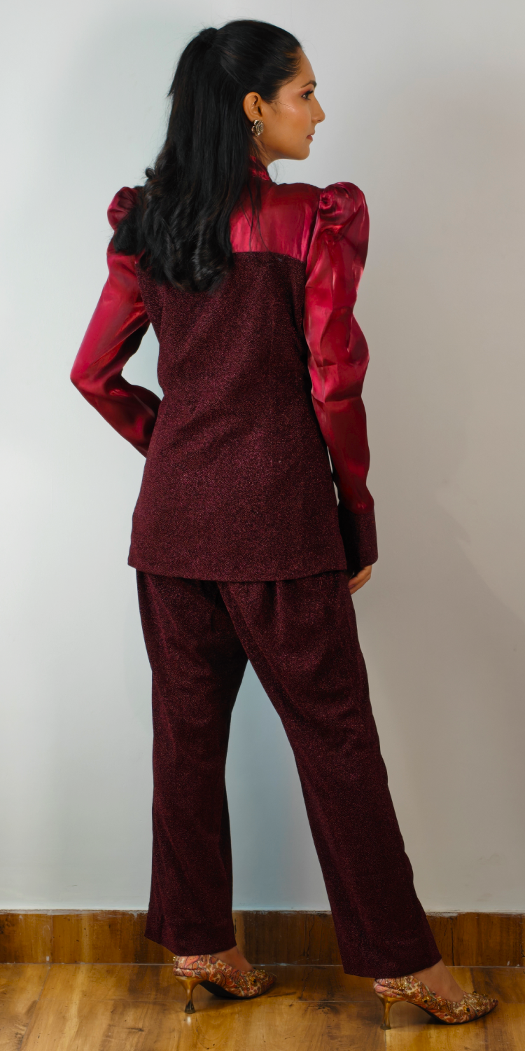 Burgundy Rose Buds Blazer & Pant Co-ord Set