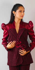 Burgundy Rose Buds Blazer & Pant Co-ord Set