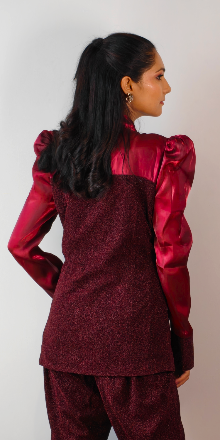 Burgundy Rose Buds Blazer & Pant Co-ord Set