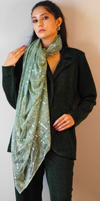 Emerald Luxe Blazer & Trouser Set with Glam Stole