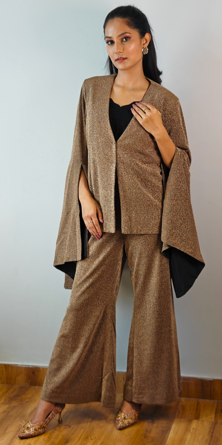 Noir Luxe Rose Gold Asymmetric Sleeve Blazer Trouser Co-ord Set