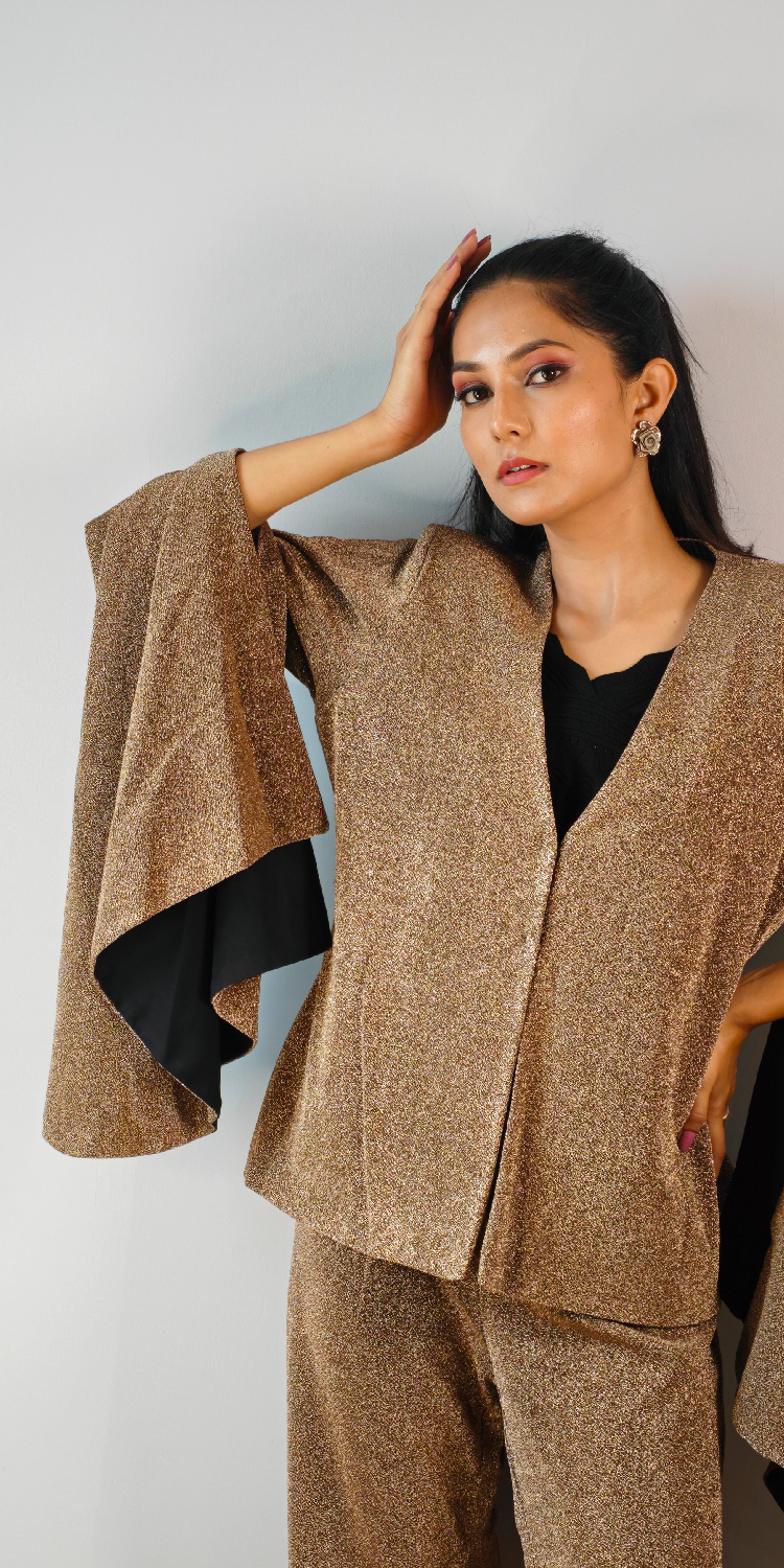 Noir Luxe Rose Gold Asymmetric Sleeve Blazer Trouser Co-ord Set