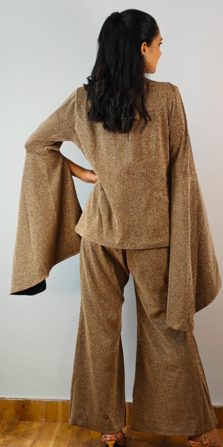 Noir Luxe Rose Gold Asymmetric Sleeve Blazer Trouser Co-ord Set