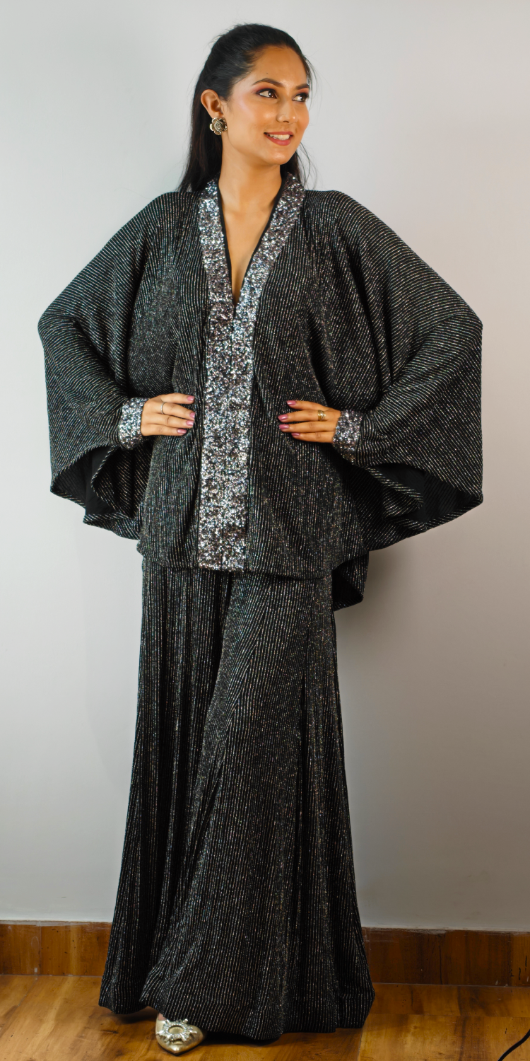 Midnight Black & Silver Kimono Coord Set