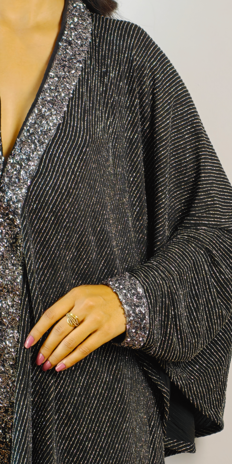 Midnight Black & Silver Kimono Coord Set