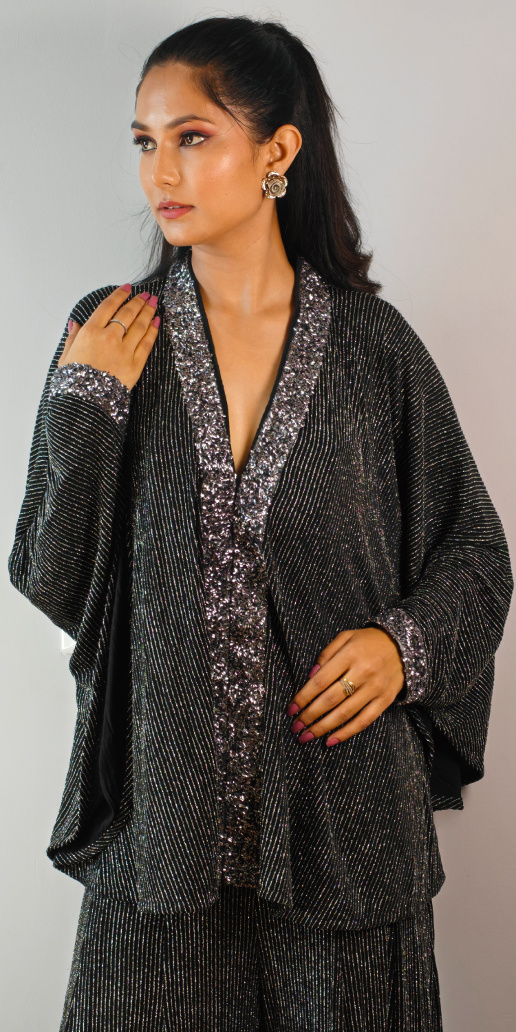 Midnight Black & Silver Kimono Coord Set