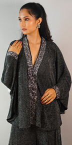 Midnight Black & Silver Kimono Coord Set