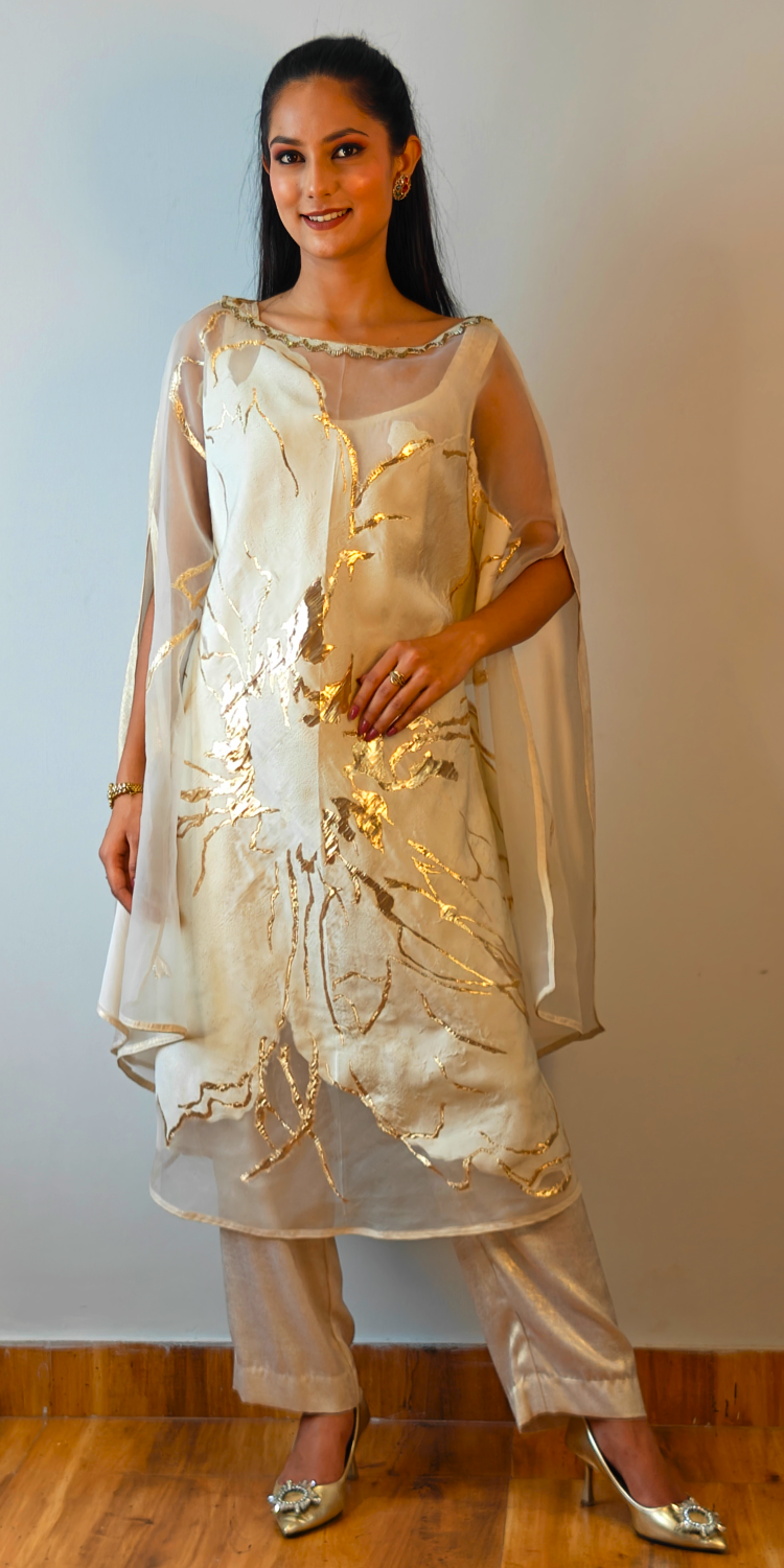 Vanilla Gold Opulent Three-Piece Kaftan Set