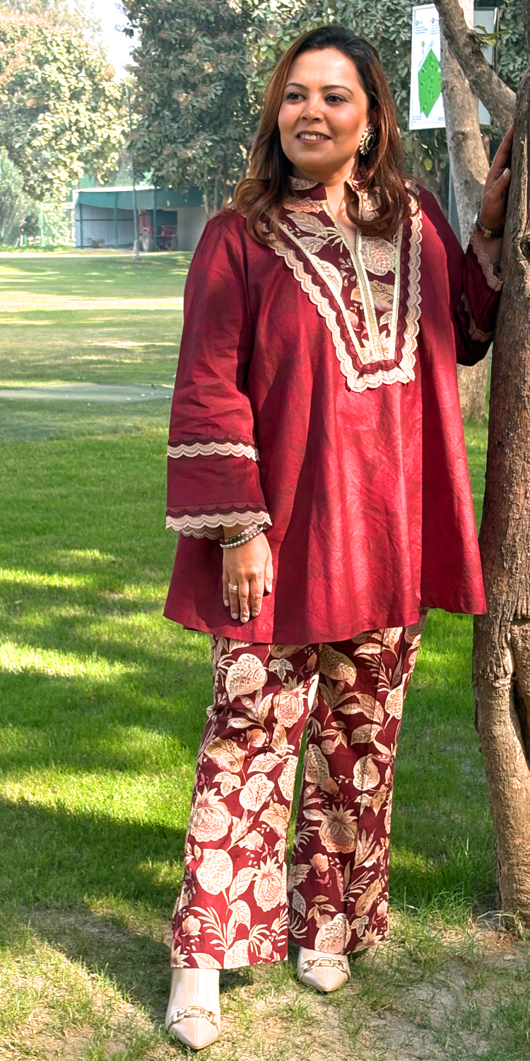 Taapsi Maroon Winter Coord Set