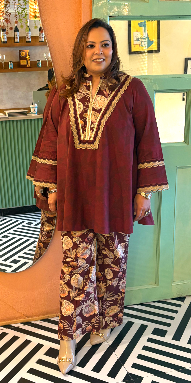 Taapsi Maroon Winter Coord Set